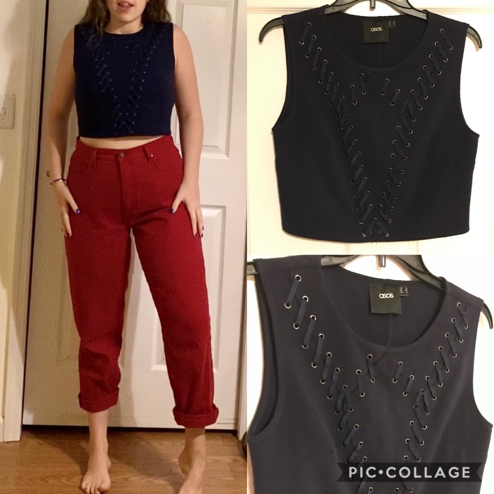 Navy Stitch Detail Crop Top